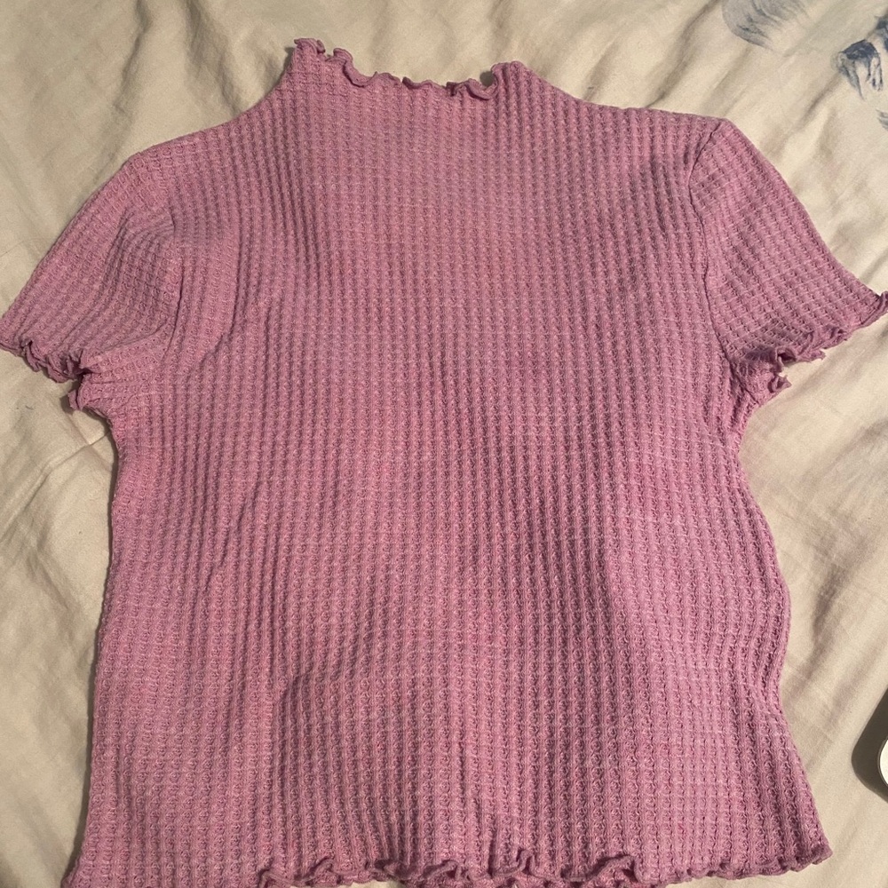 purple ruffled top